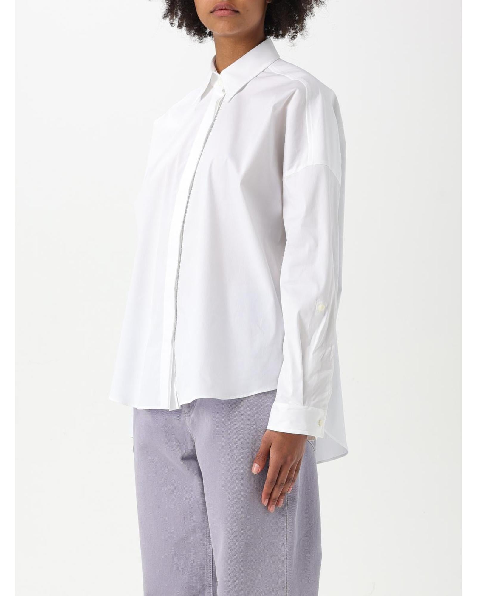 Brunello Cucinelli Long Sleeve Poplin Shirt Women White Shirts & Tops