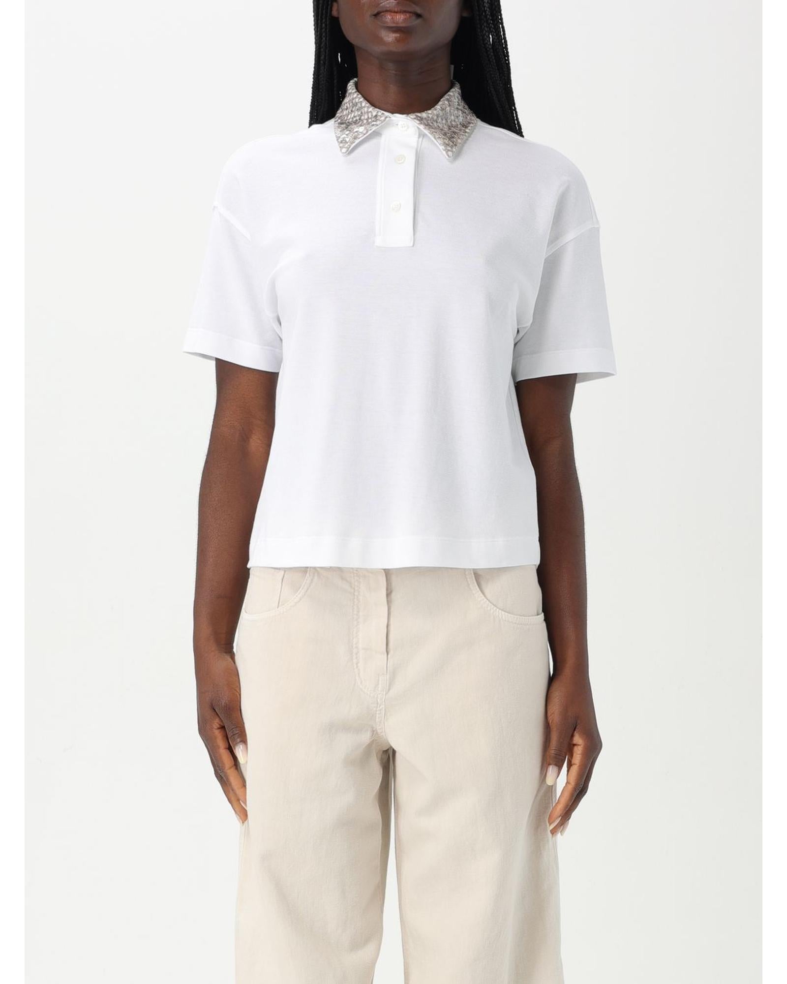 Brunello Cucinelli Embellished Collar Polo Shirt Women White