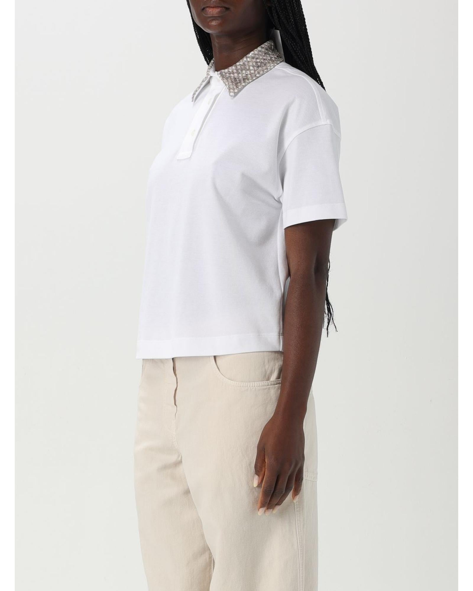Brunello Cucinelli Embellished Collar Polo Shirt Women White