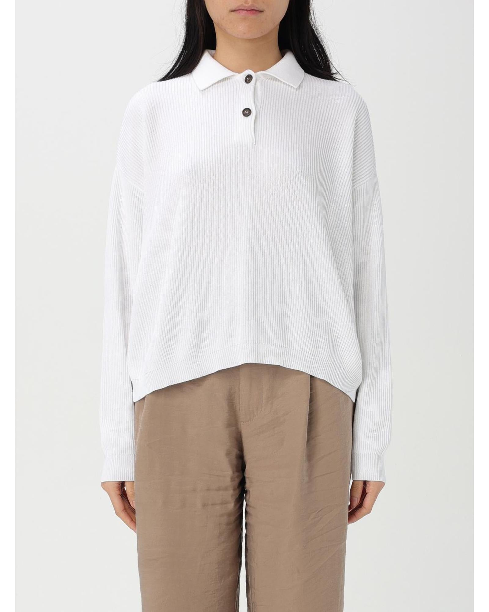 Brunello Cucinelli Ribbed Knit Polo Sweater Women White Polo Shirts