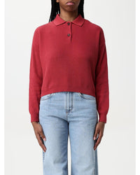 Brunello Cucinelli Ribbed Knit Polo Sweater Women Red Polo Shirts
