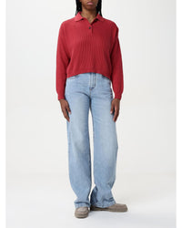 Brunello Cucinelli Ribbed Knit Polo Sweater Women Red Polo Shirts