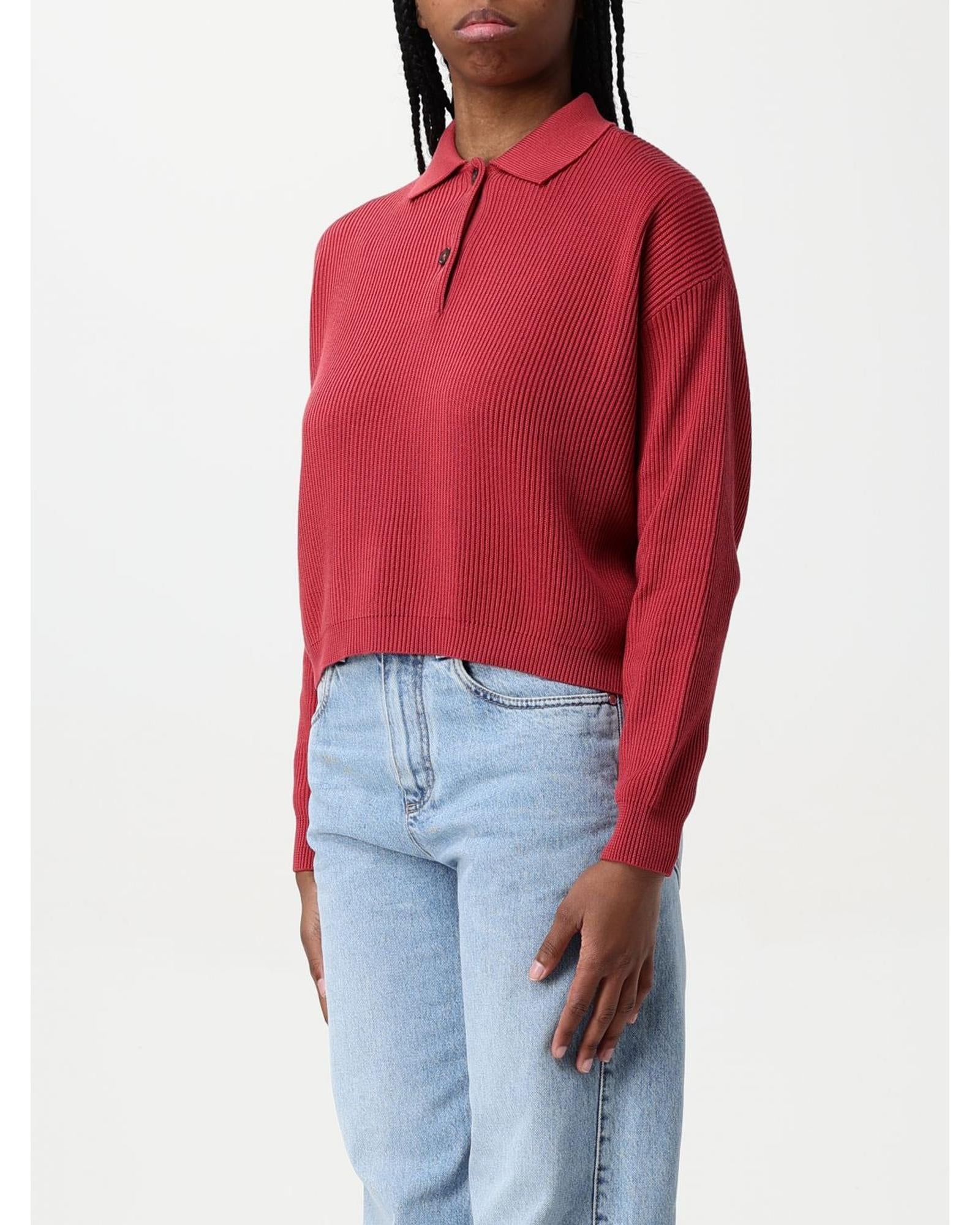 Brunello Cucinelli Ribbed Knit Polo Sweater Women Red Polo Shirts