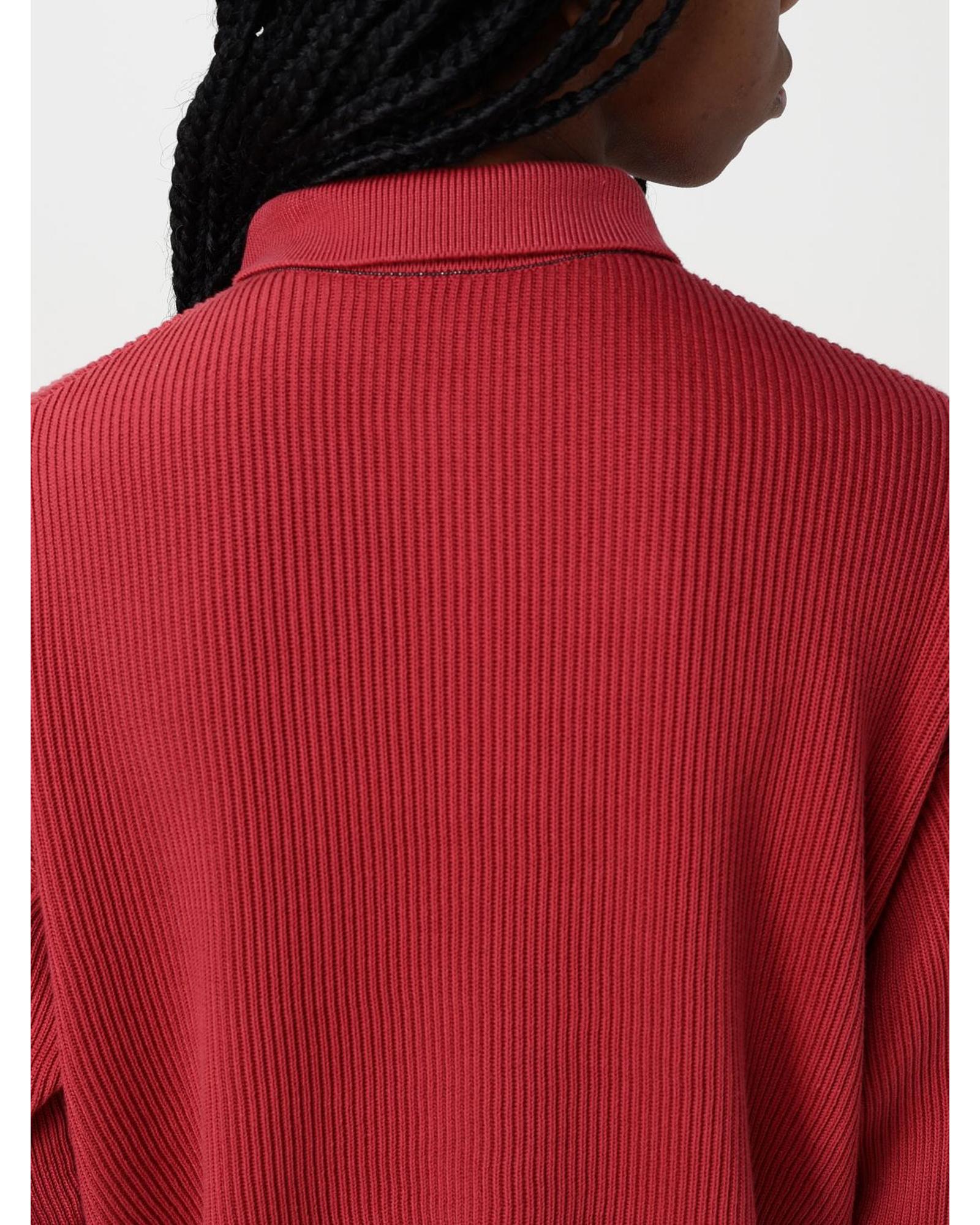 Brunello Cucinelli Ribbed Knit Polo Sweater Women Red Polo Shirts