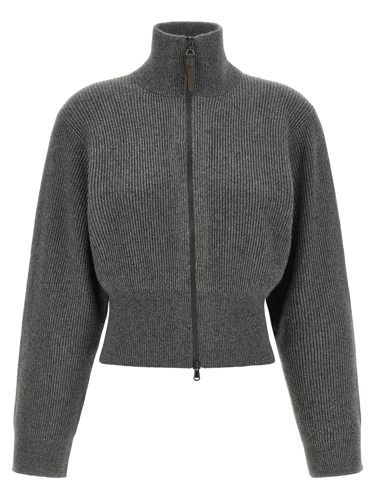 Brunello Cucinelli Women Ribbed Cardigan With Leather Detail