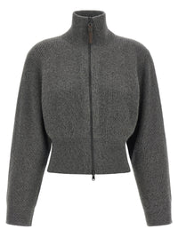 Brunello Cucinelli Women Ribbed Cardigan With Leather Detail
