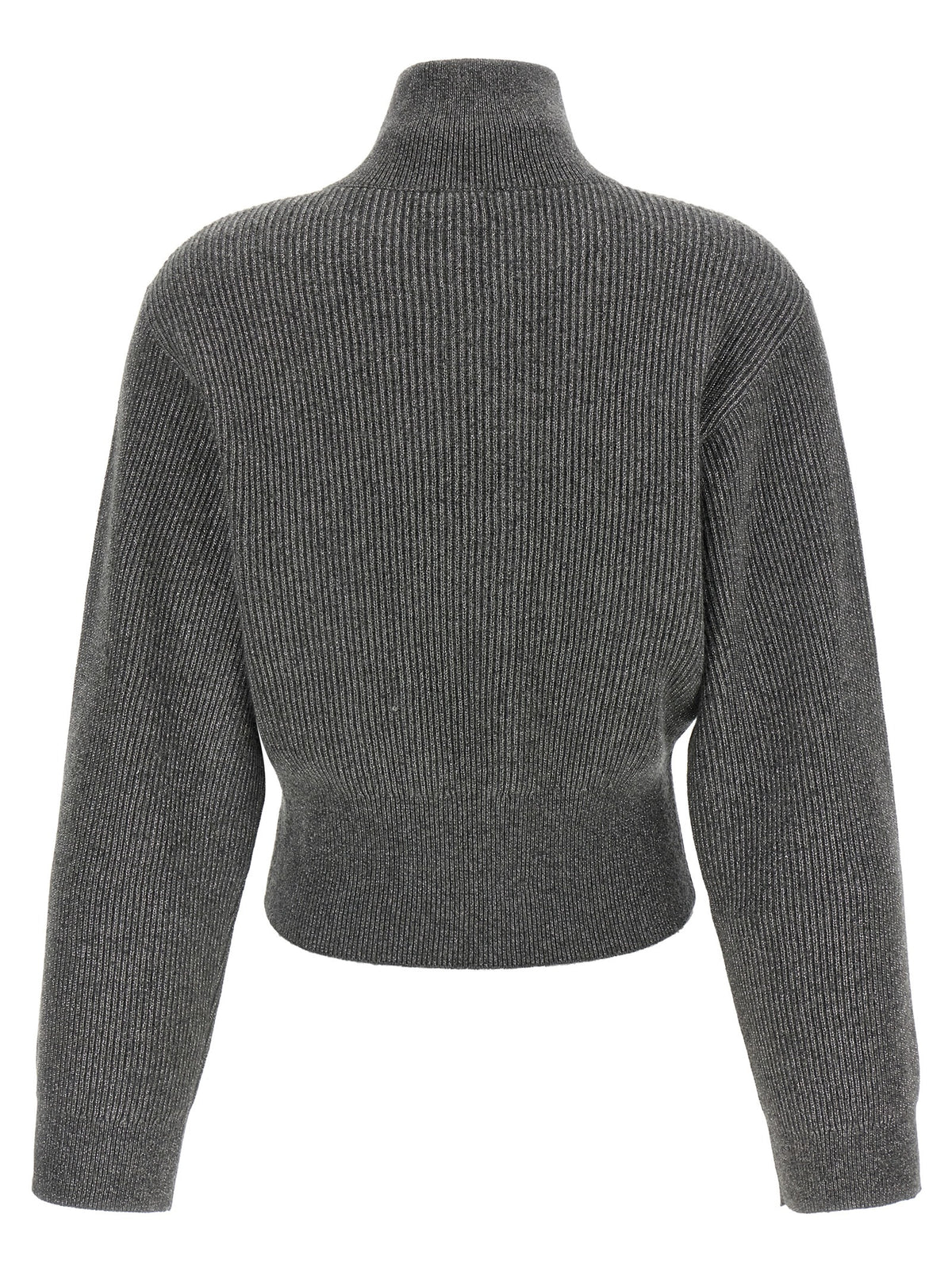 Brunello Cucinelli Women Ribbed Cardigan With Leather Detail