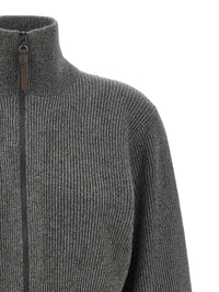 Brunello Cucinelli Women Ribbed Cardigan With Leather Detail