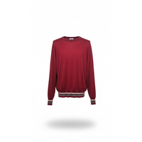 Brunello Cucinelli Cashmere Crew Neck Sweater with Striped Trim Red