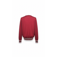 Brunello Cucinelli Cashmere Crew Neck Sweater with Striped Trim Red