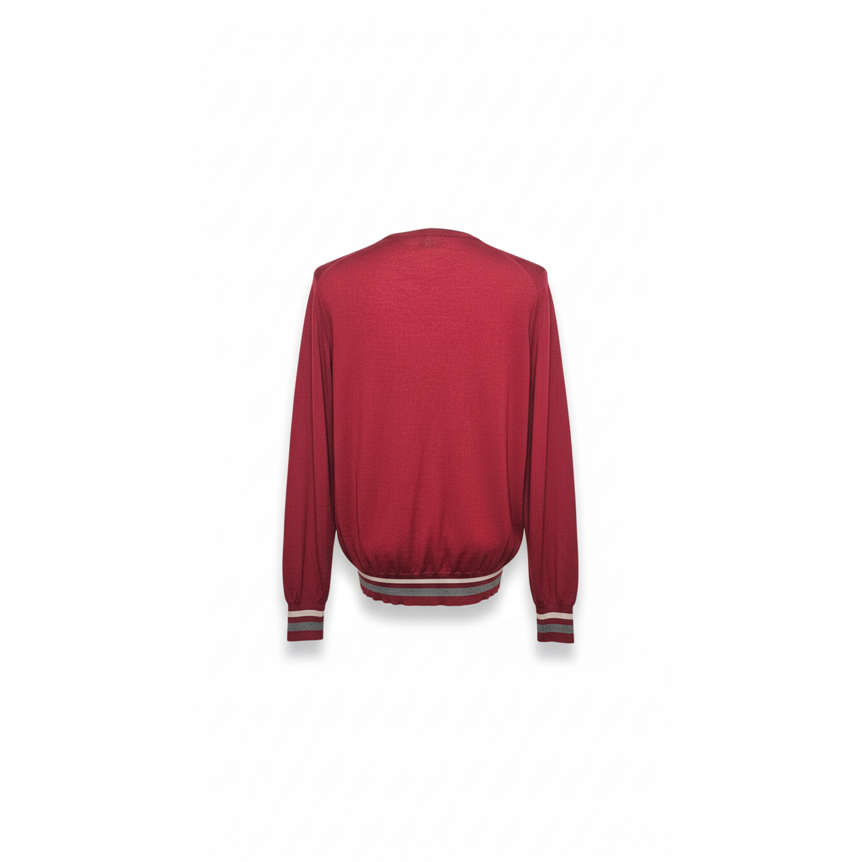 Brunello Cucinelli Cashmere Crew Neck Sweater with Striped Trim Red