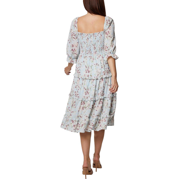 Womens Floral Ruched Midi Dress