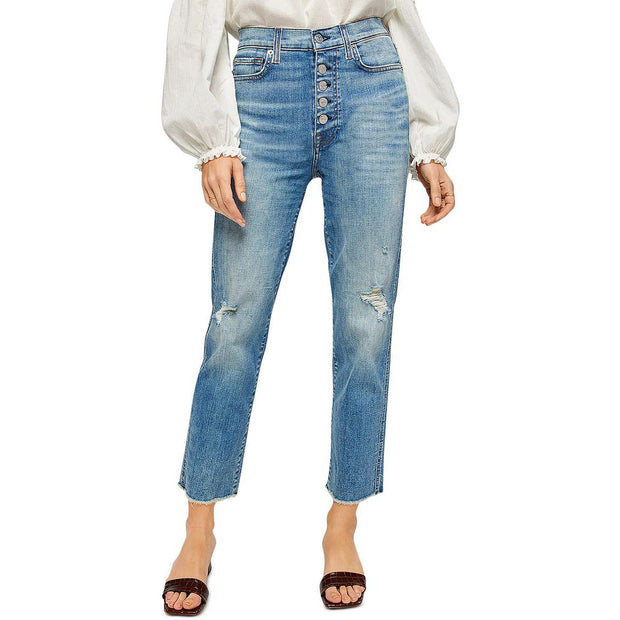 Womens Destroyed Cropped Straight Leg Jeans