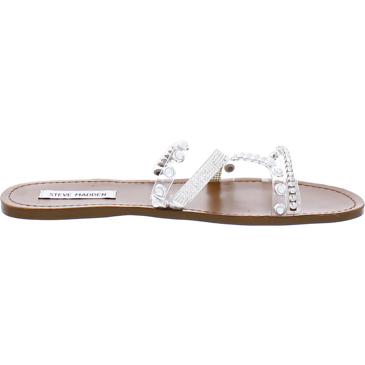 Attentive Womens Embellished Slip-On Slide Sandals