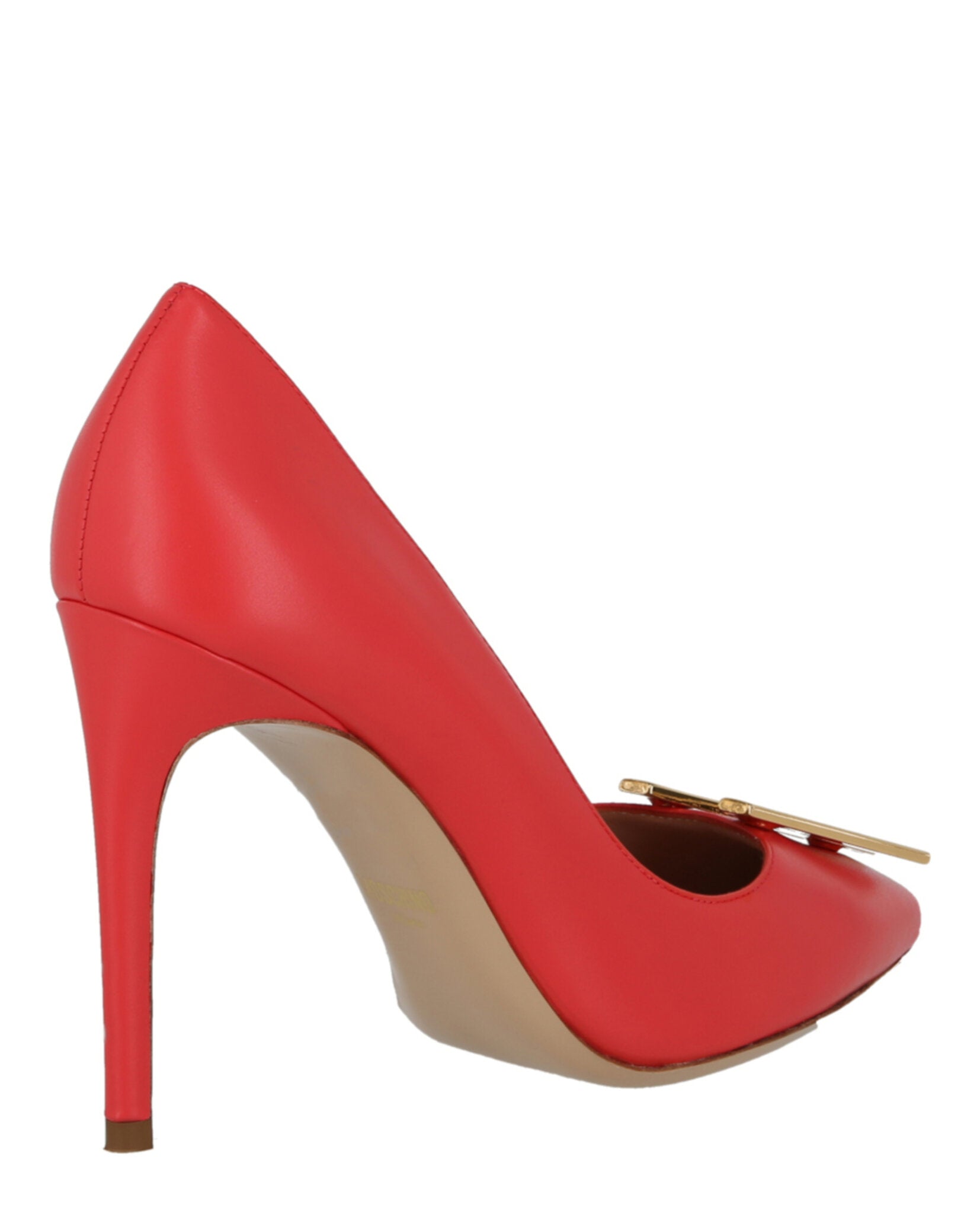 Moschino Womens Gold-Tone Logo Pump