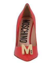 Moschino Womens Gold-Tone Logo Pump
