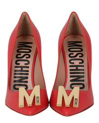 Moschino Womens Gold-Tone Logo Pump