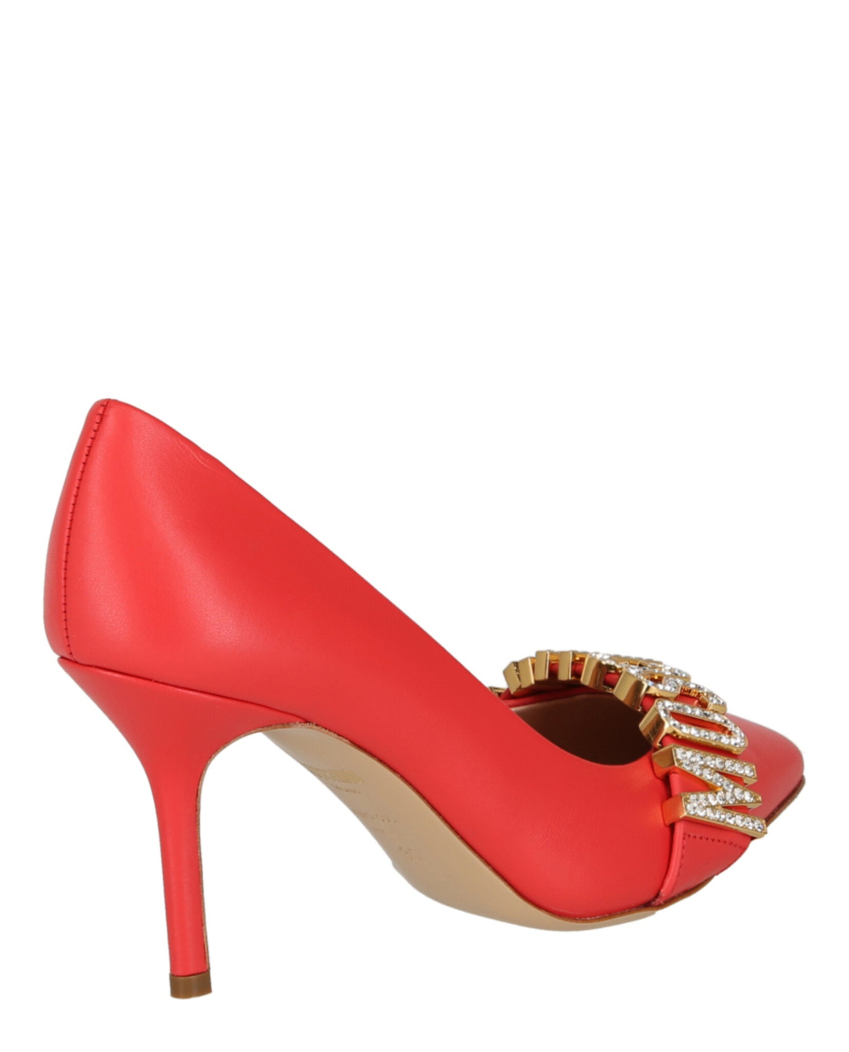Moschino Womens Crystal Logo Leather Pumps