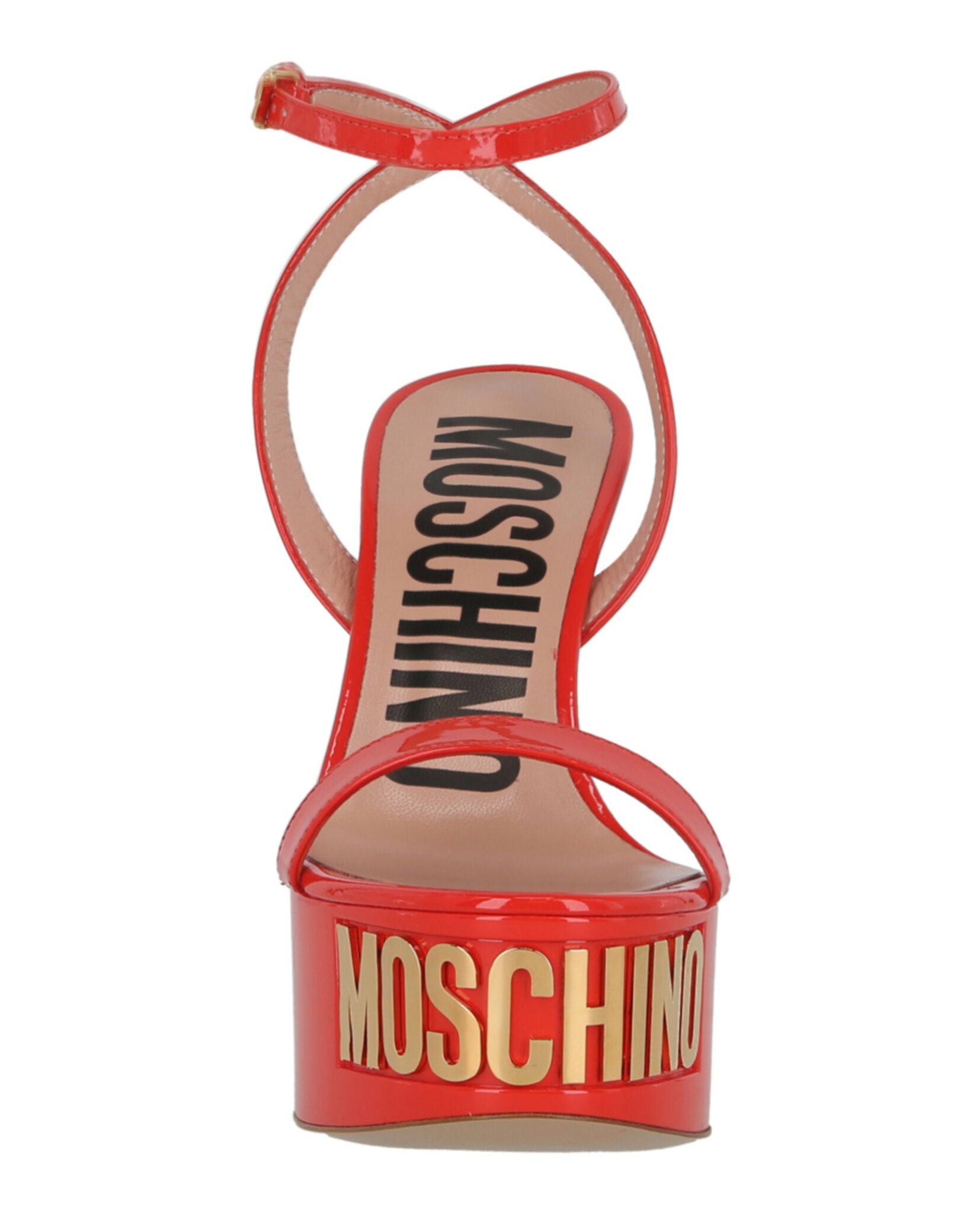 Moschino Womens Logo-Letter Patent Leather Platform Pump