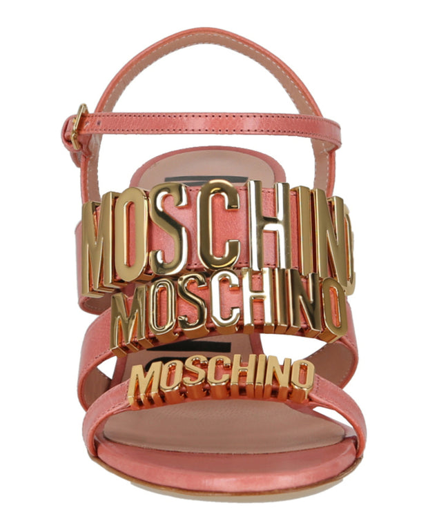 Moschino Womens Degrade Metal Logo Heeled Sandals