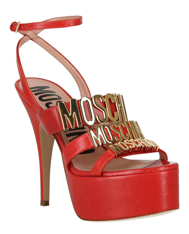 Moschino Womens Degrade Metal Logo Heeled Sandals