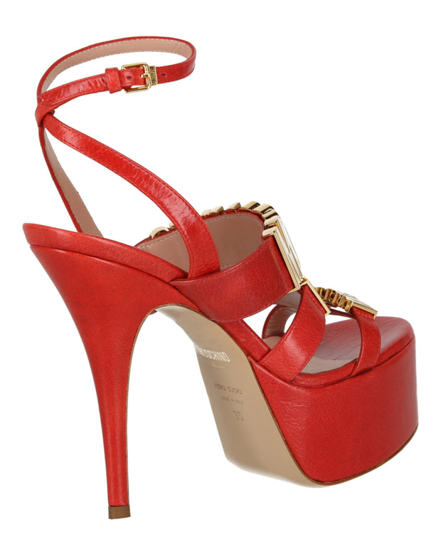 Moschino Womens Degrade Metal Logo Heeled Sandals