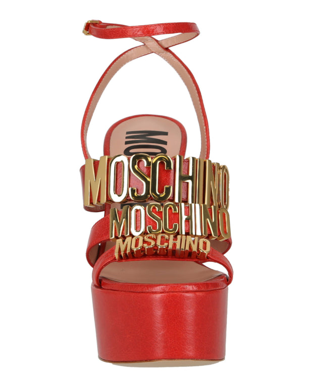 Moschino Womens Degrade Metal Logo Heeled Sandals