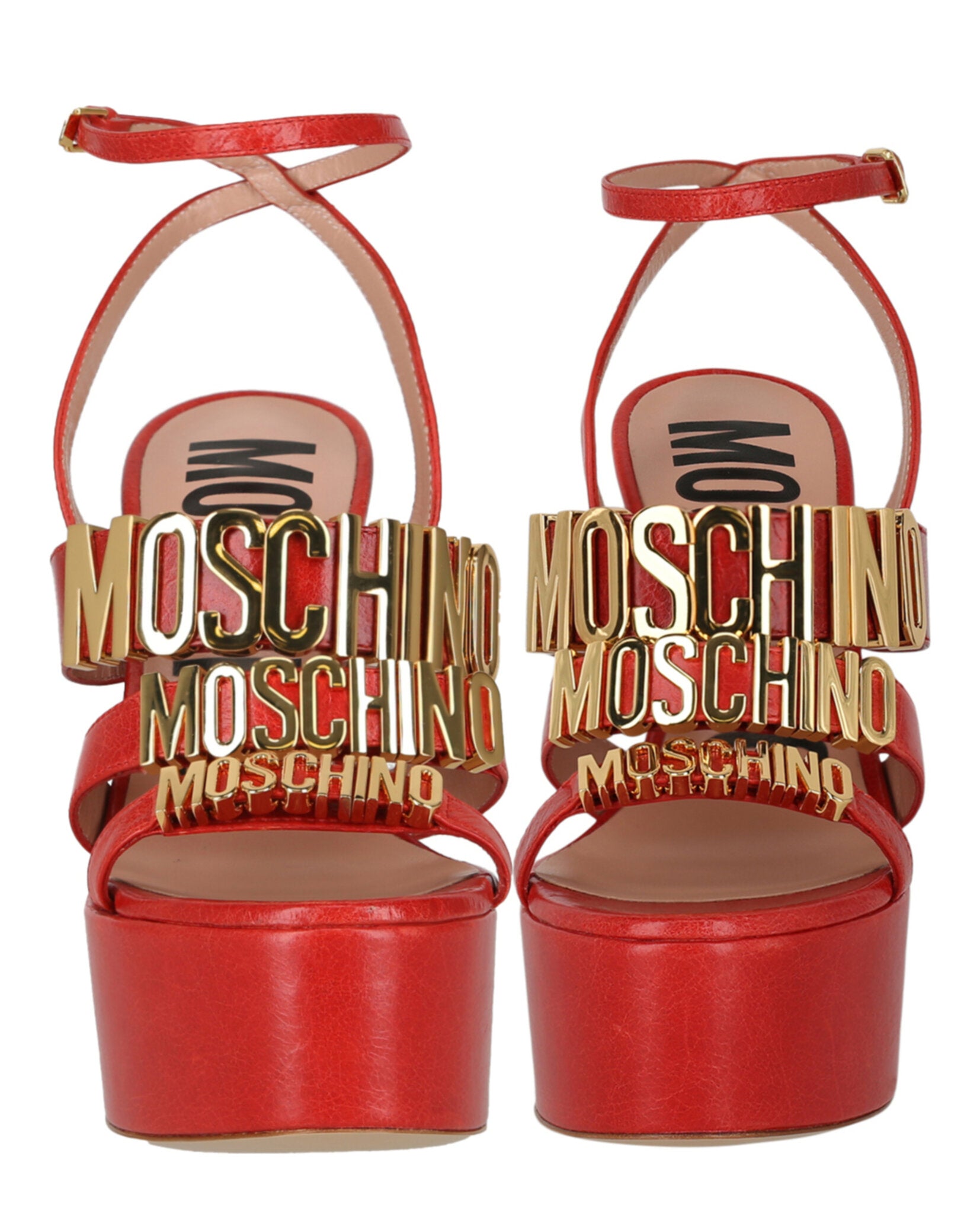 Moschino Womens Degrade Metal Logo Heeled Sandals