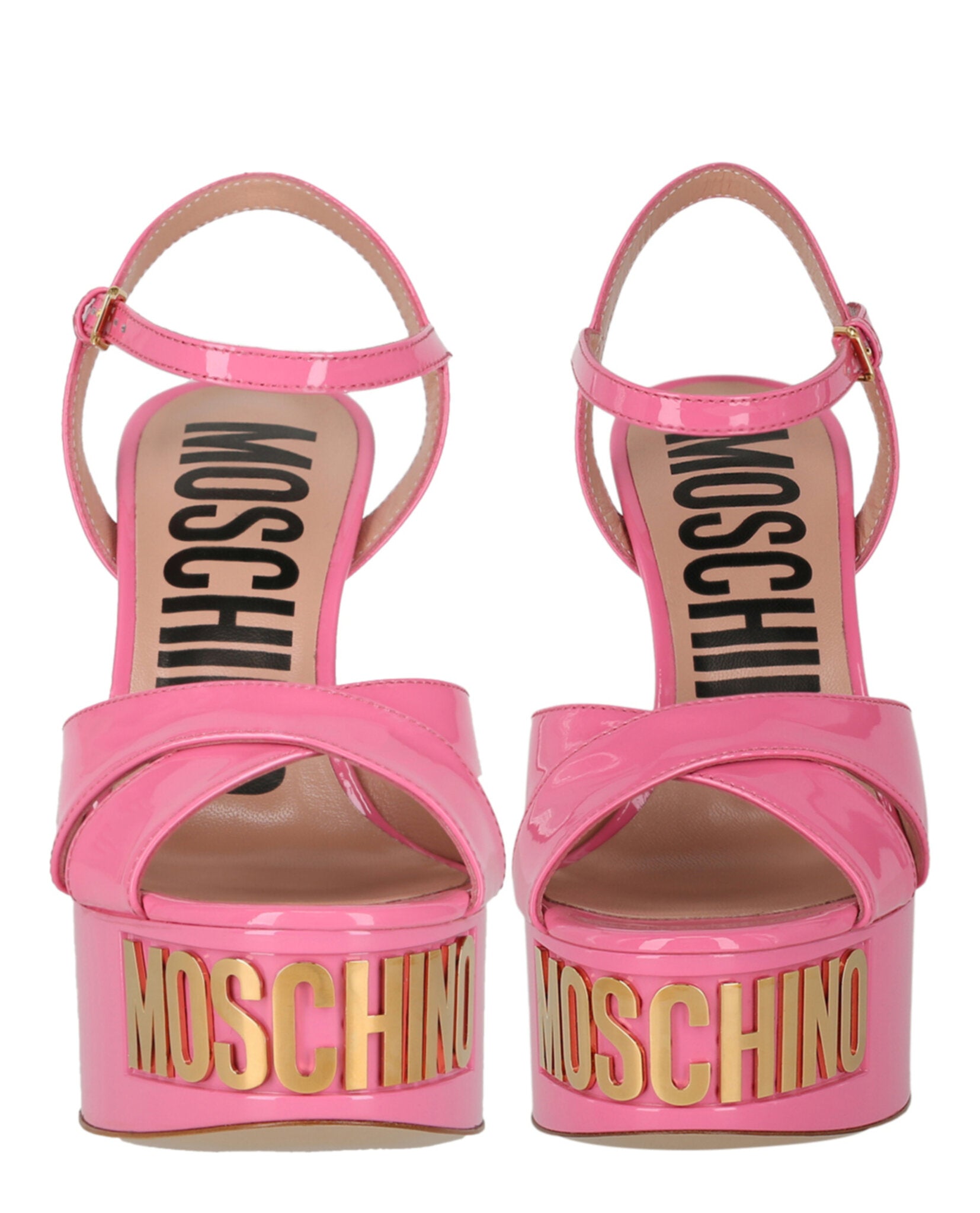 Moschino Womens Patent Leather Logo Heeled Sandals