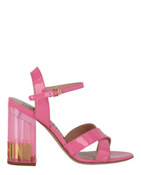 Moschino Womens Patent Leather Logo Heel Sandals Pink