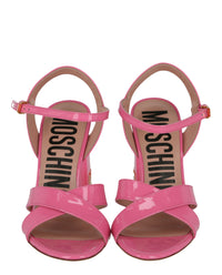 Moschino Womens Patent Leather Logo Heel Sandals