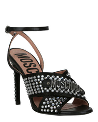 Moschino Womens Satin Crystal Embellished Heel Sandals