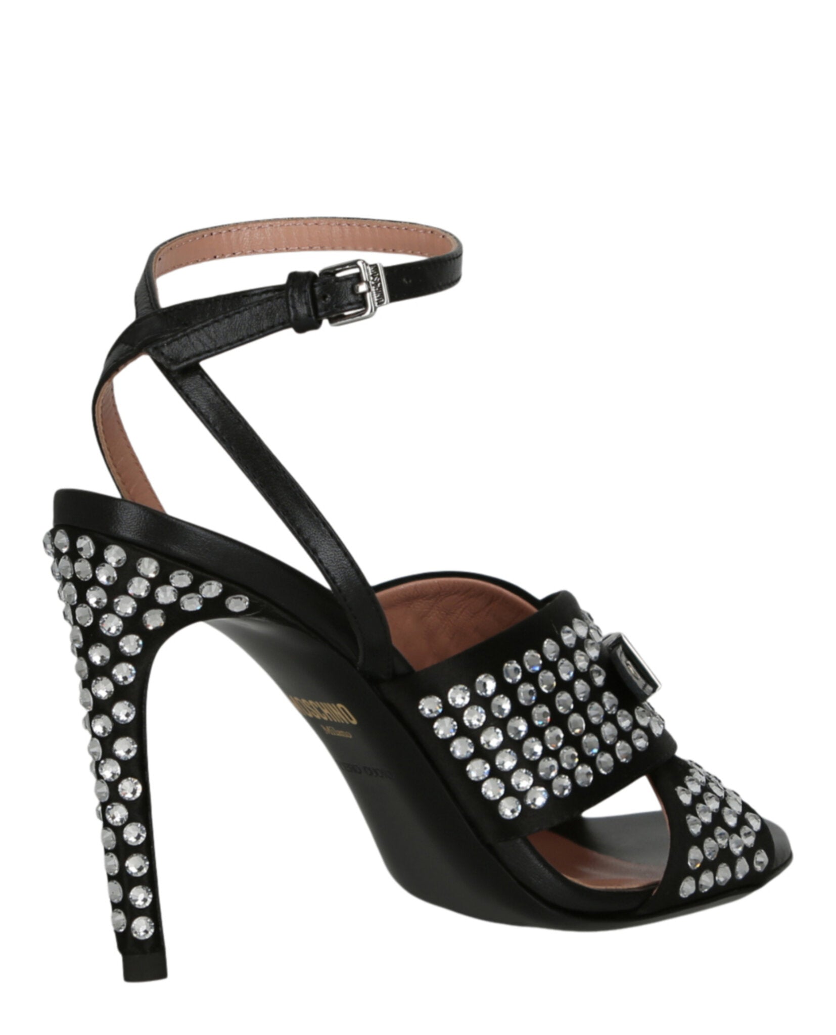 Moschino Womens Satin Crystal Embellished Heel Sandals