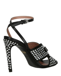 Moschino Womens Satin Crystal Embellished Heel Sandals