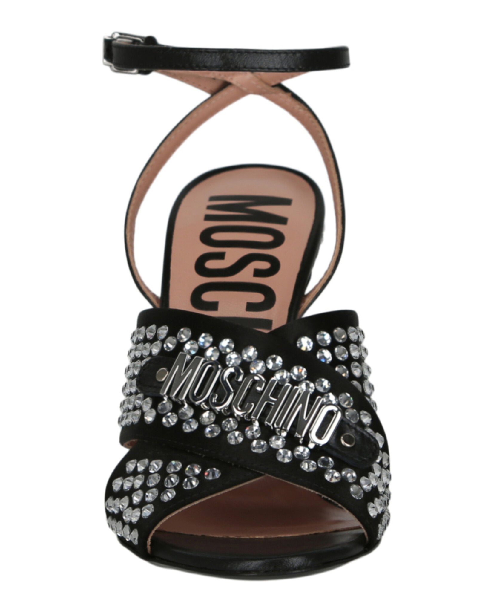 Moschino Womens Satin Crystal Embellished Heel Sandals