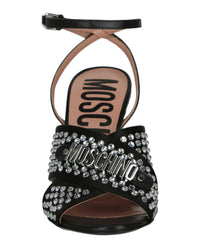 Moschino Womens Satin Crystal Embellished Heel Sandals