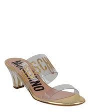 Moschino Womens Glitter Logo Heel Sandals