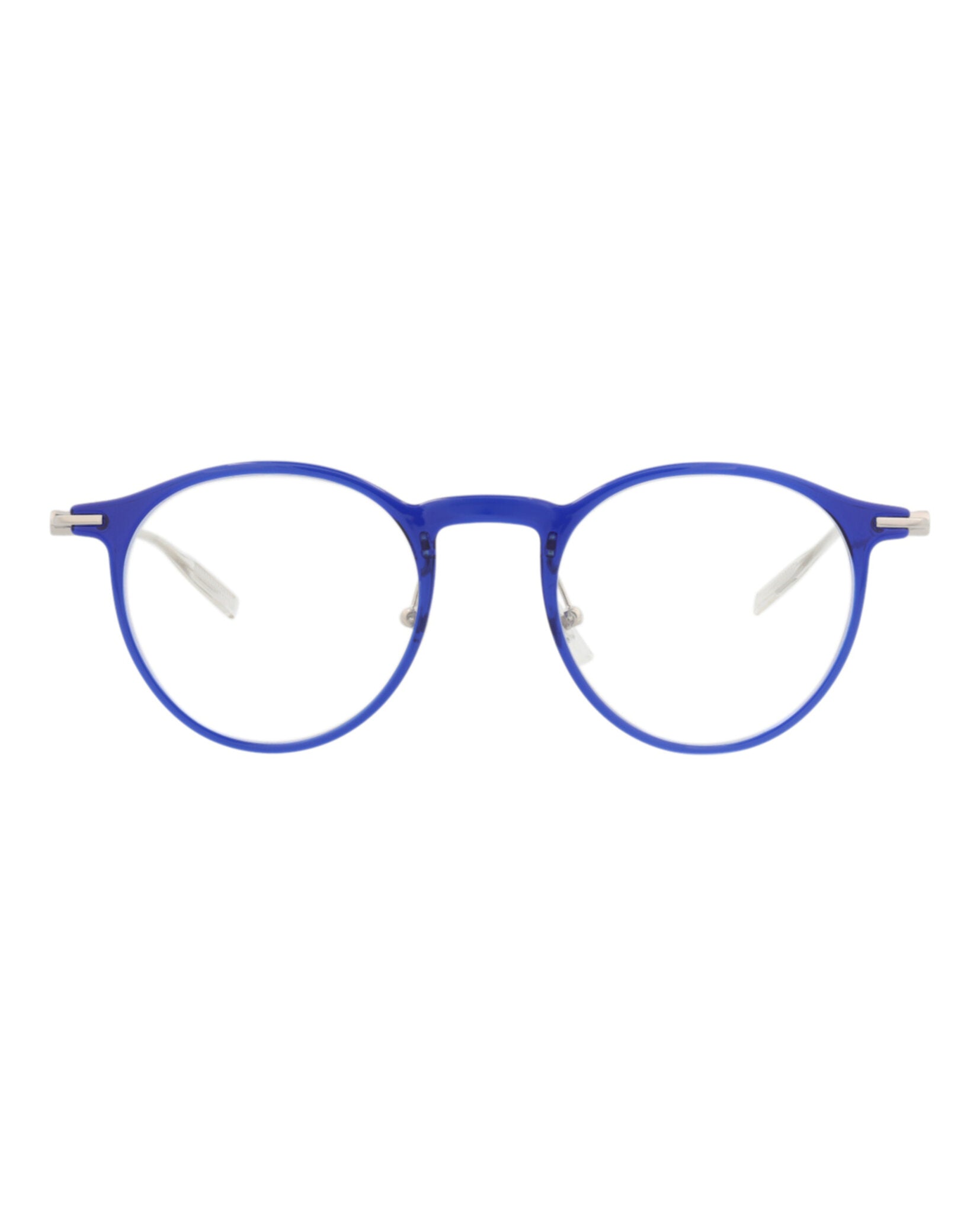 Montblanc Mens Round/Oval Blue Silver Transparent Fashion Designer Eyewear