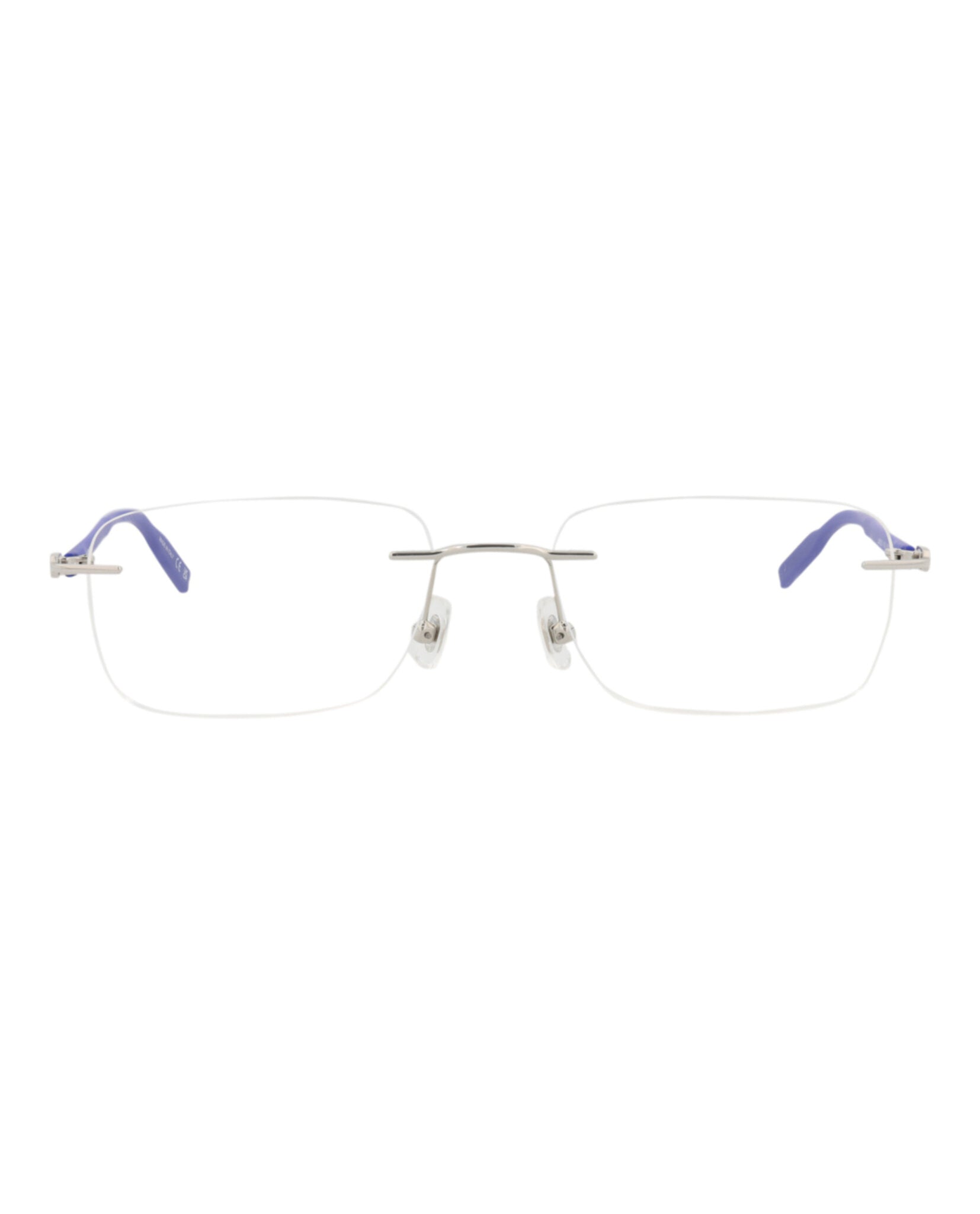 Montblanc Mens Square/Rectangle Silver Blue Transparent Fashion Designer Eyewear