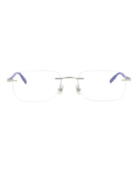 Montblanc Mens Square/Rectangle Silver Blue Transparent Fashion Designer Eyewear