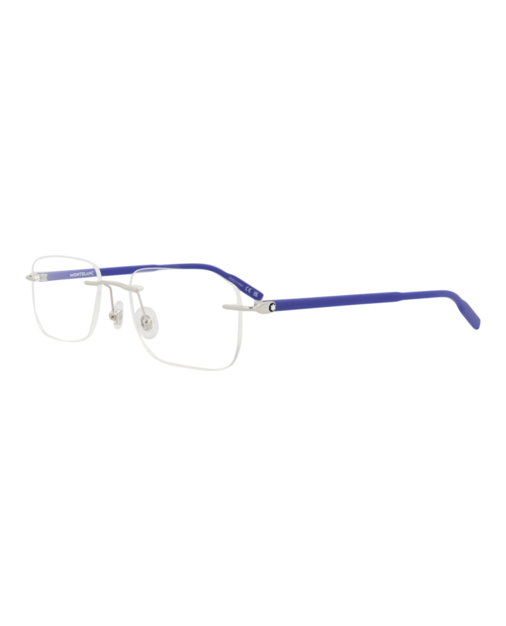 Montblanc Mens Square/Rectangle Silver Blue Transparent Fashion Designer Eyewear