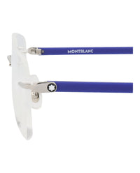 Montblanc Mens Square/Rectangle Silver Blue Transparent Fashion Designer Eyewear
