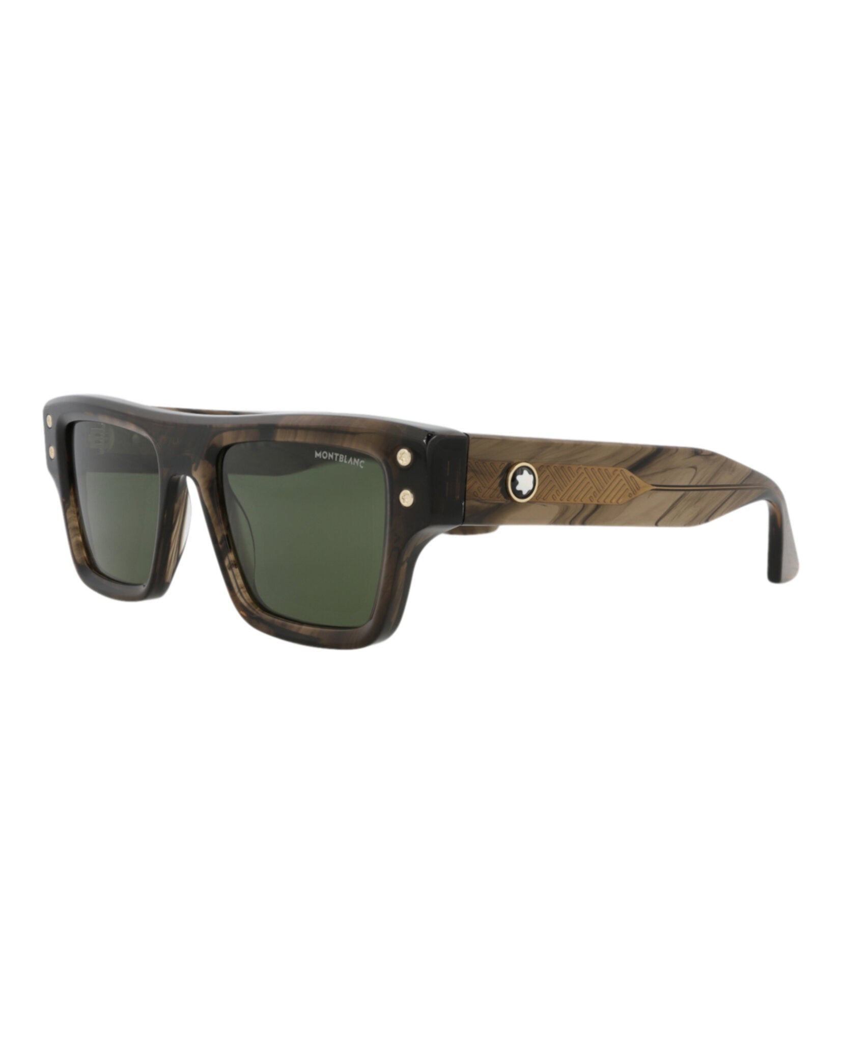 Montblanc Mens Square/Rectangle Brown Brown Green Fashion Designer Eyewear