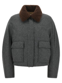 Brunello Cucinelli Women Shearling Collar Cropped Jacket