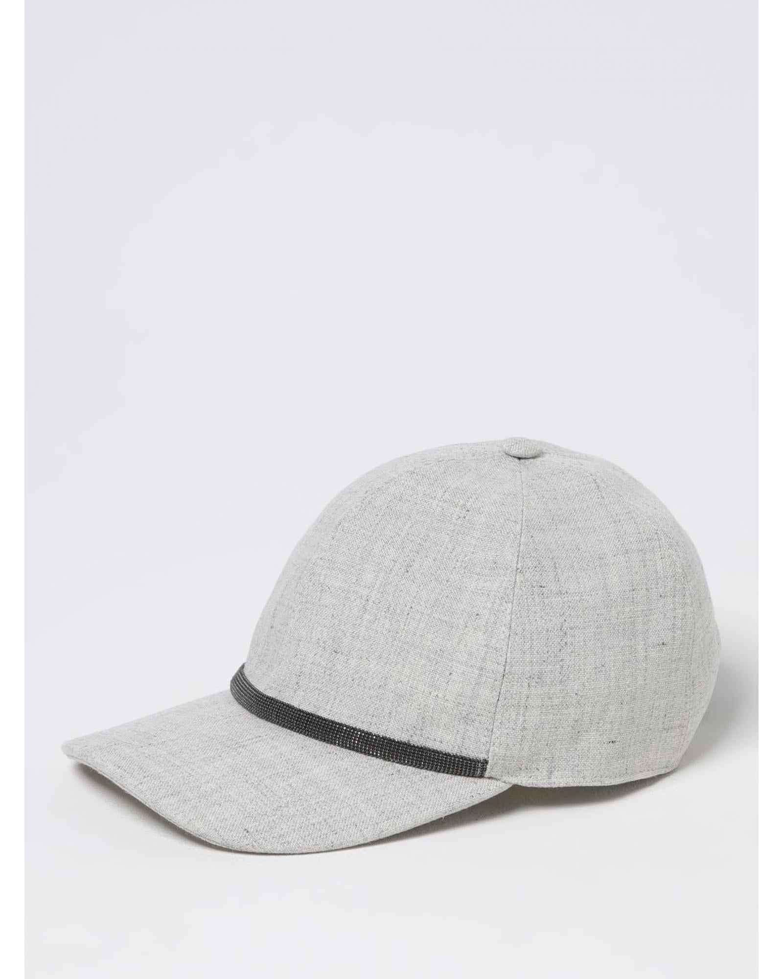 Brunello Cucinelli Linen Baseball Cap Beaded Detail Women Grey Hats