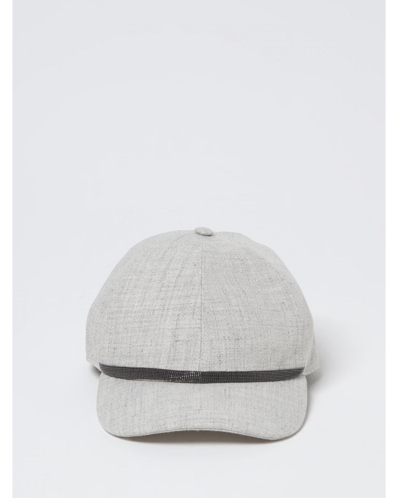 Brunello Cucinelli Linen Baseball Cap Beaded Detail Women Grey Hats