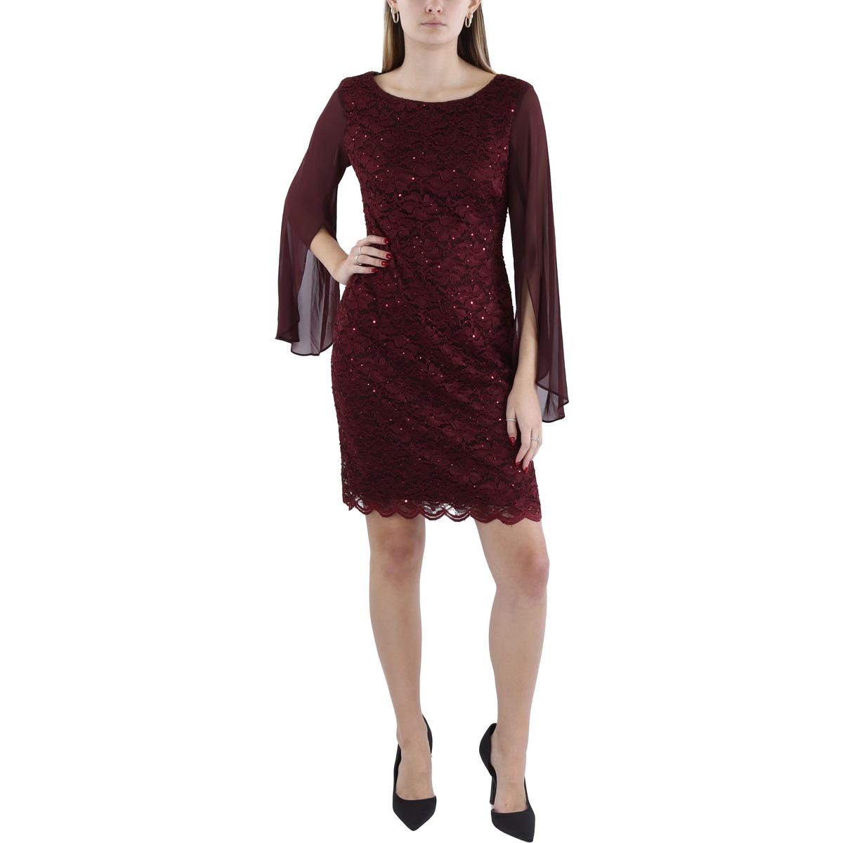 Womens Lace Overlay Knee Length Sheath Dress