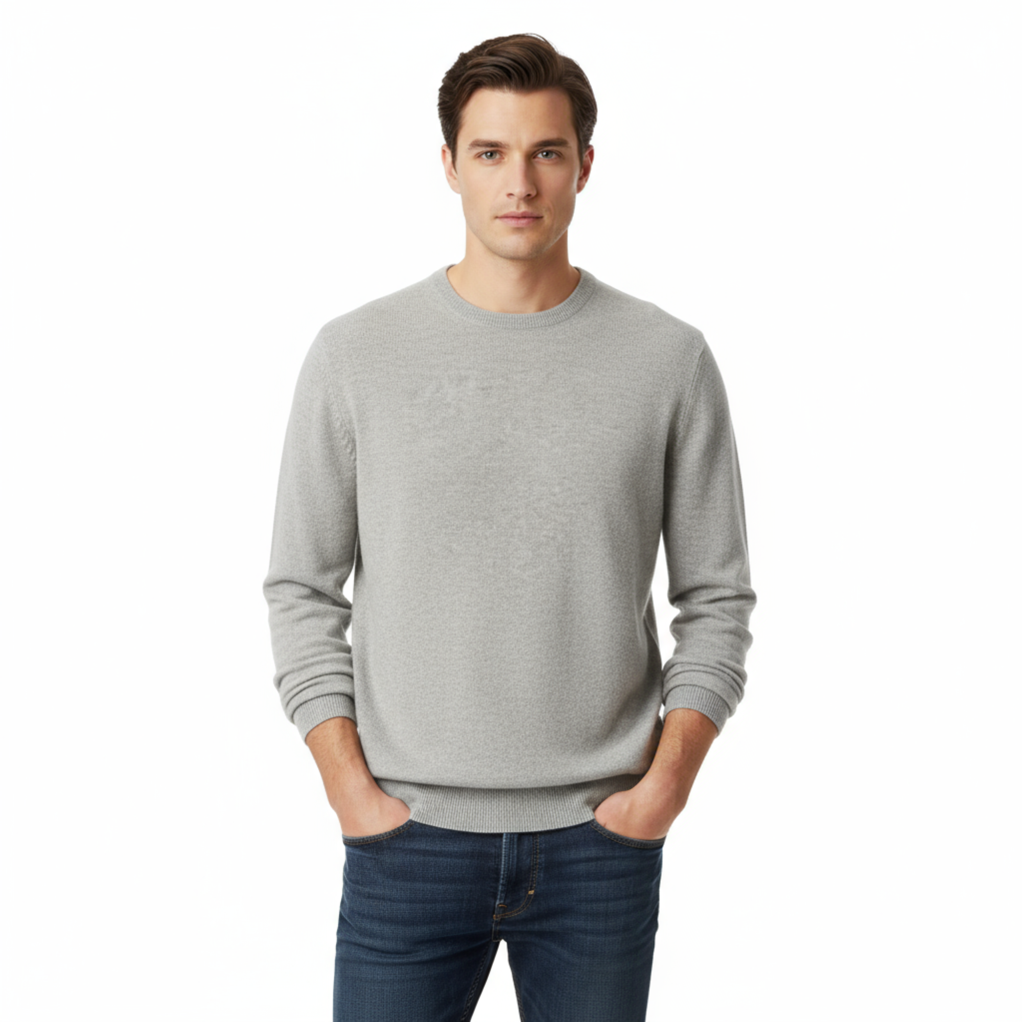 Maglierie di Perugia Cashmere Blend Mens Grey Crewneck Sweater-XXL