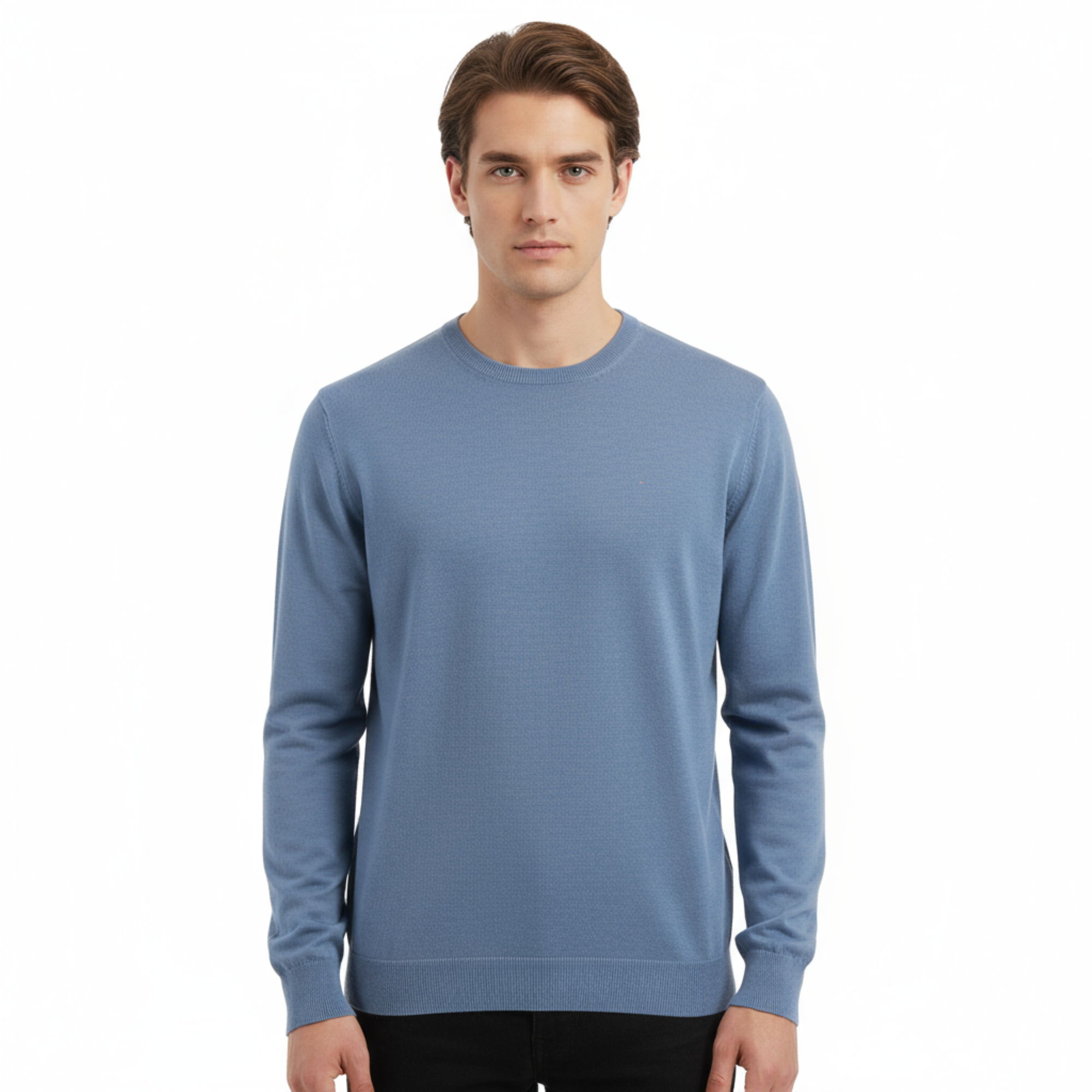 Maglierie di Perugia Cashmere Silk Blend Mens Blue Crewneck Sweater-XXL
