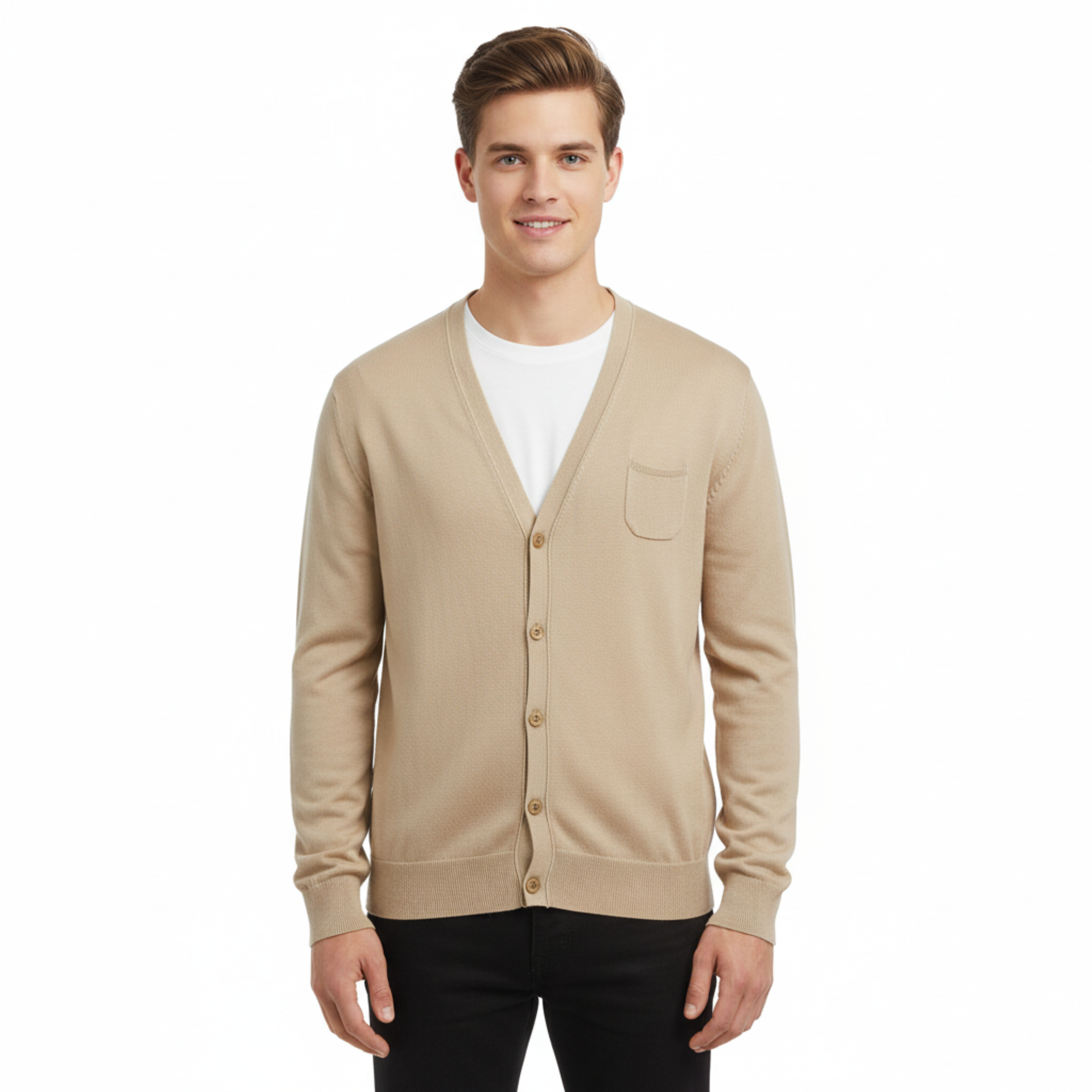 Maglierie di Perugia Cotton Silk Blend Mens Beige Cardigan-XL